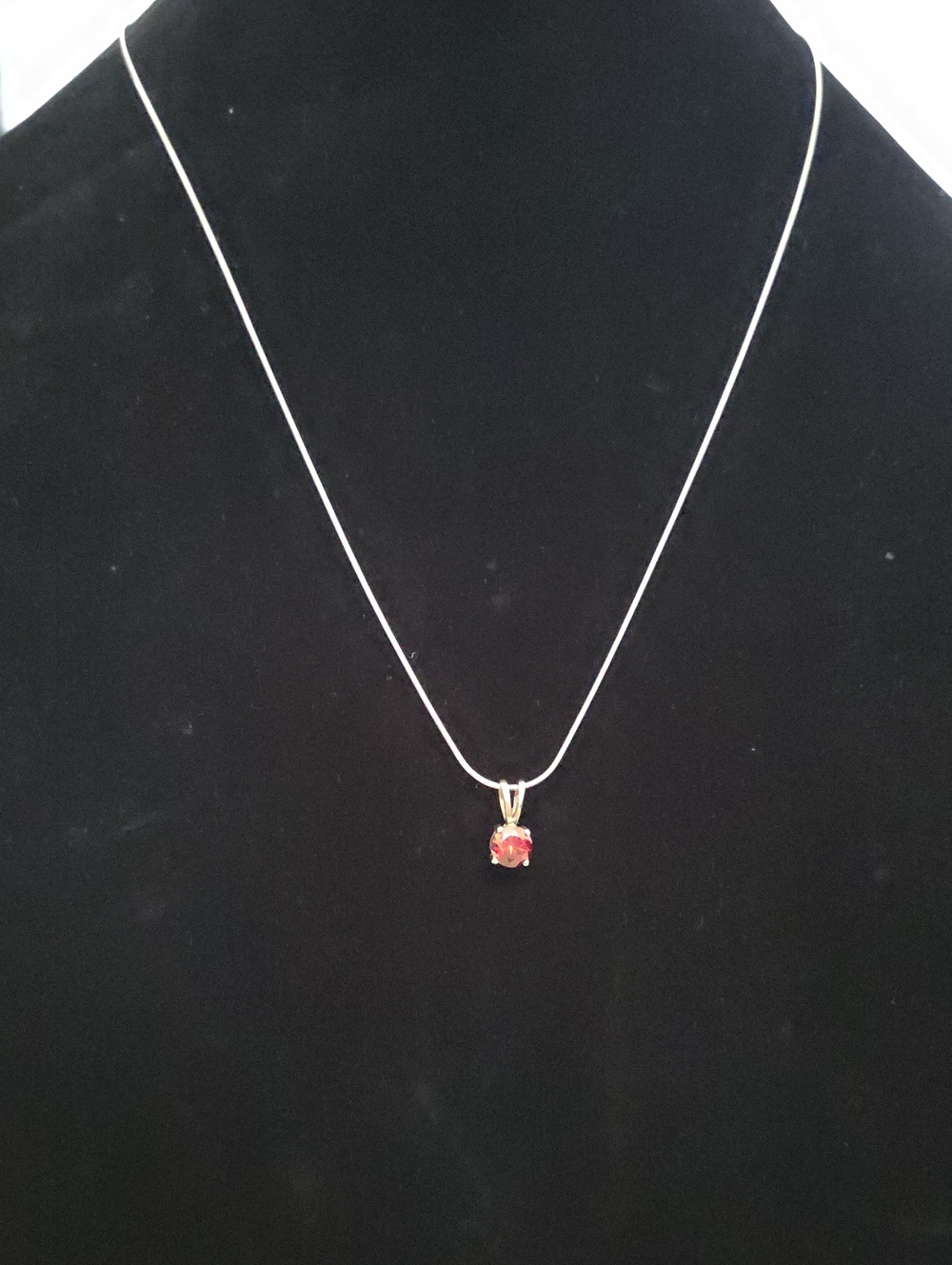 Vintage Gold Plated Sterling Silver Classic Solitaire Red Cz Pendant Necklace
